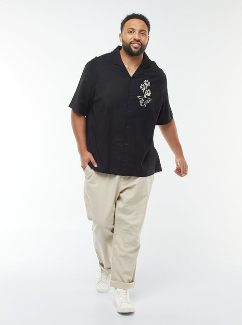 Chemise manches courtes avec broderies fantaisies devant - Kiabi