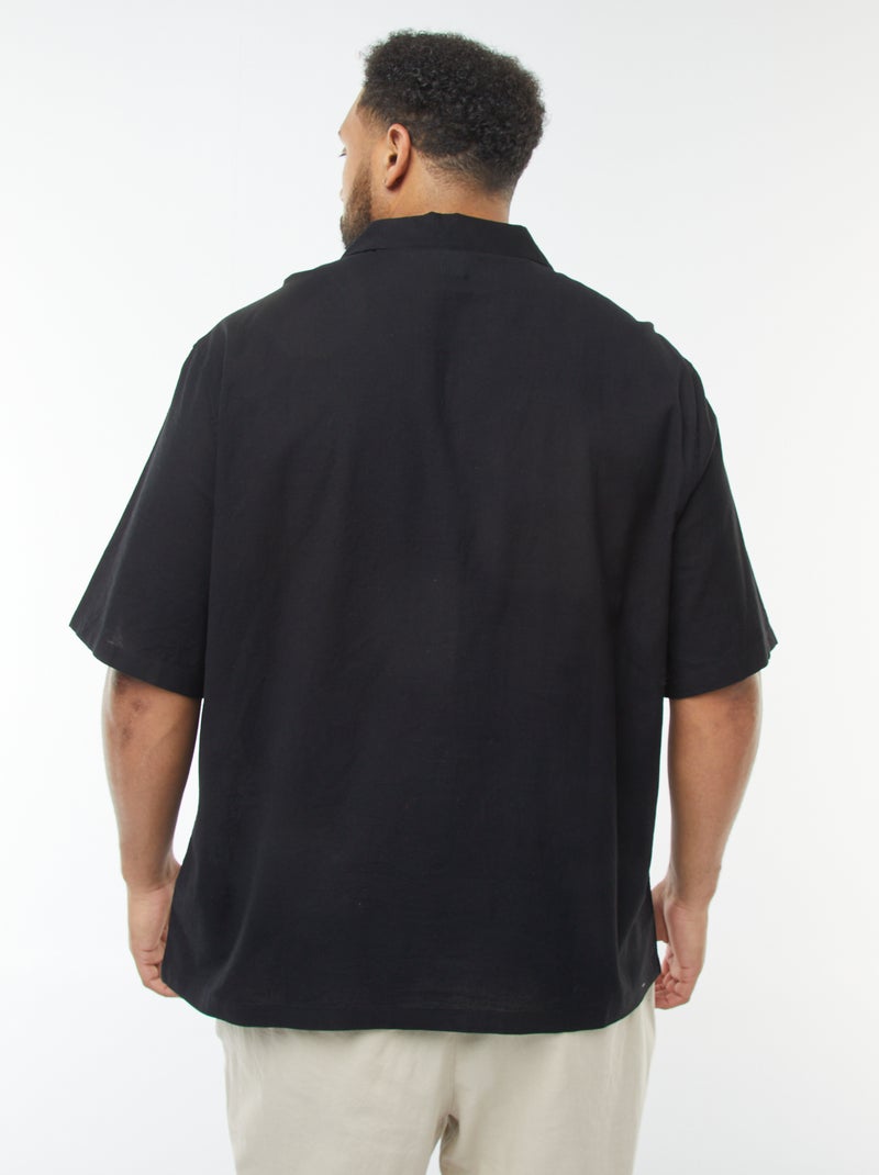 Chemise manches courtes avec broderies fantaisies devant noir - Kiabi