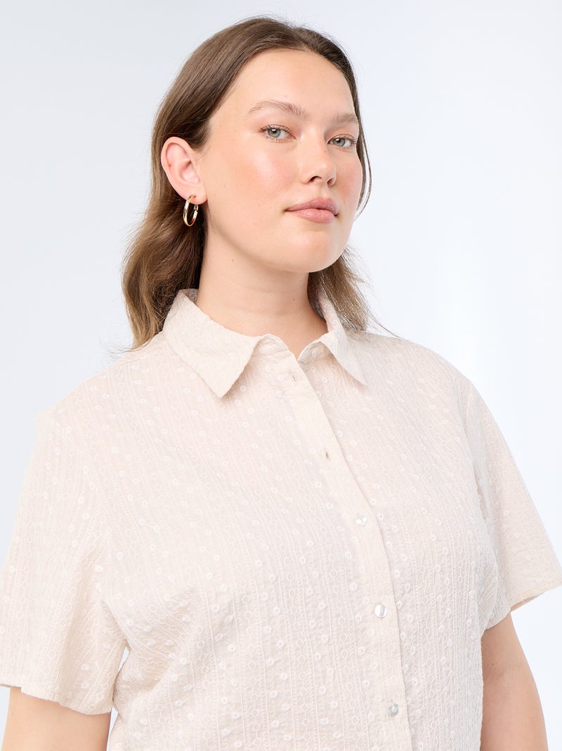 Chemise manches courtes avec imprimé brodé Gris - Kiabi