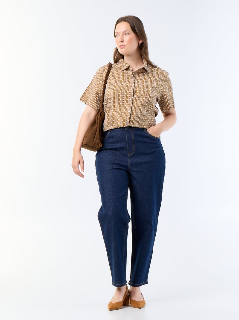 Chemise manches courtes avec imprimé brodé Marron - Kiabi