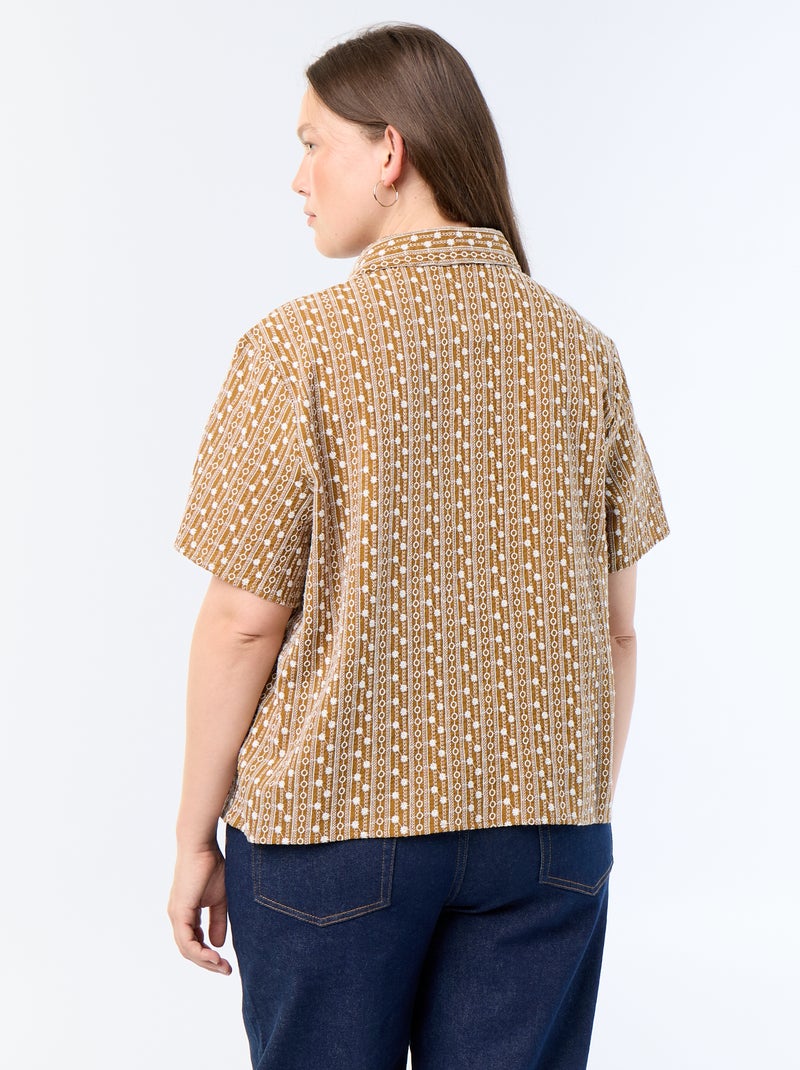 Chemise manches courtes avec imprimé brodé Marron - Kiabi