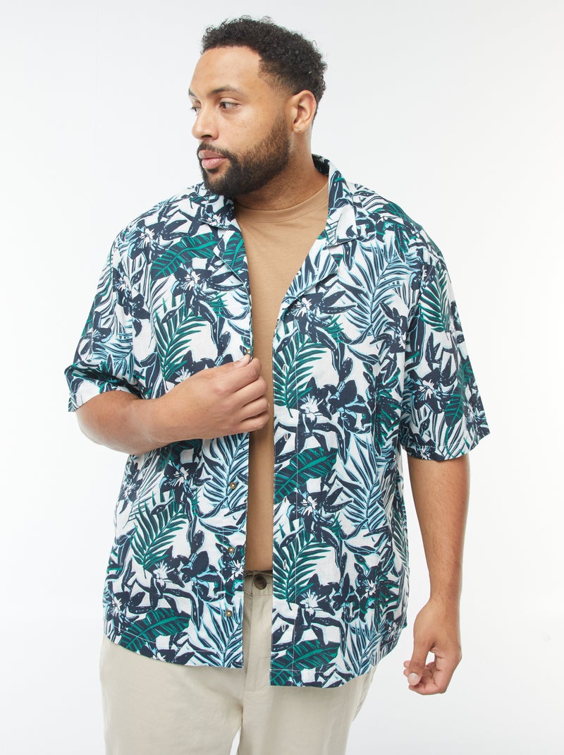Chemise manches courtes avec motif à fleurs Bleu - Kiabi