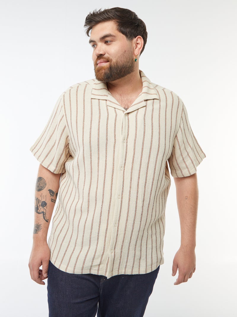 Chemise manches courtes avec motif rayé Blanc - Kiabi