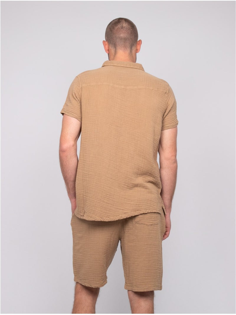 Chemise manches courtes coton doumaki Beige - Kiabi