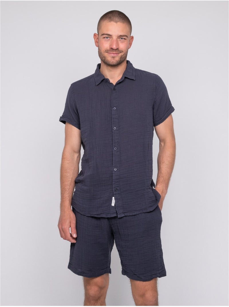 Chemise manches courtes coton doumaki Beige - Kiabi
