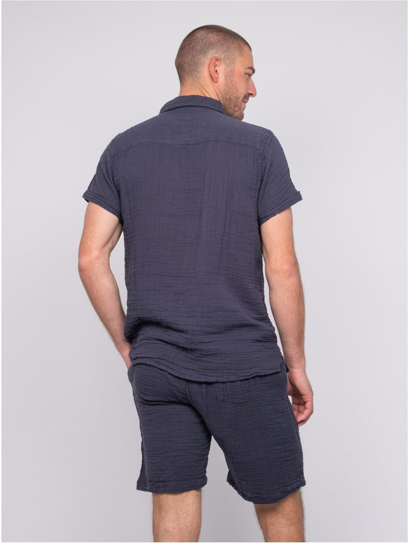 Chemise manches courtes coton doumaki Bleu marine - Kiabi
