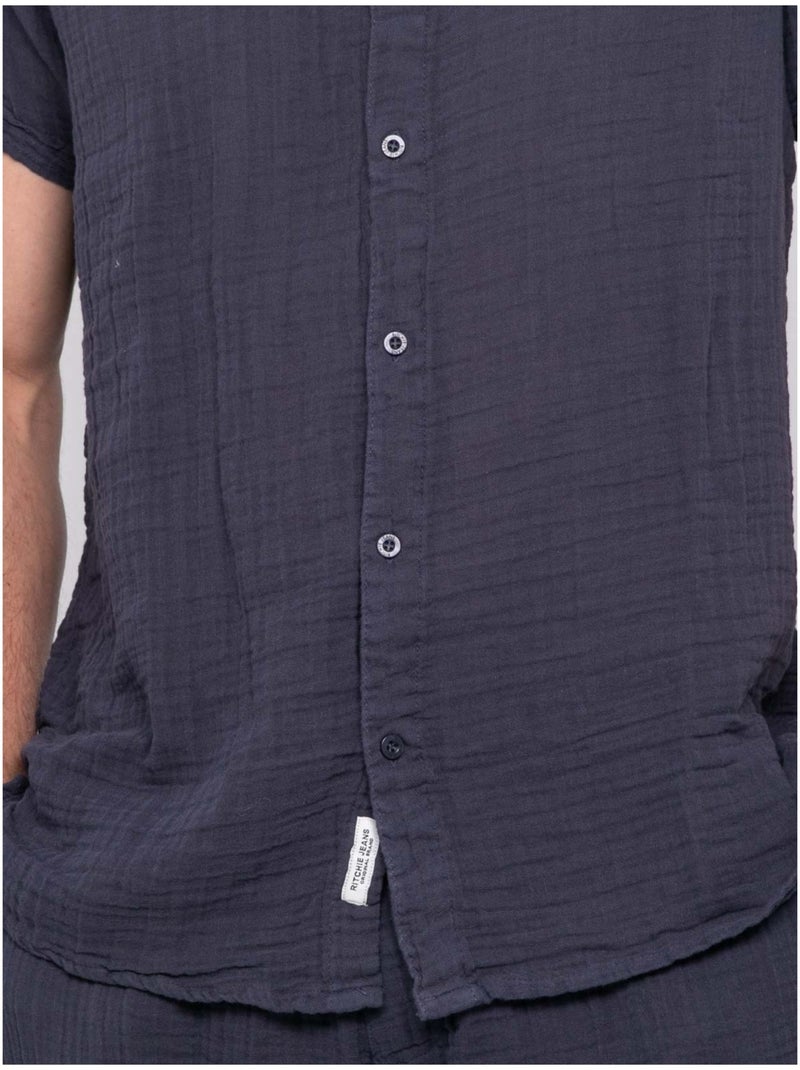 Chemise manches courtes coton doumaki Bleu marine - Kiabi