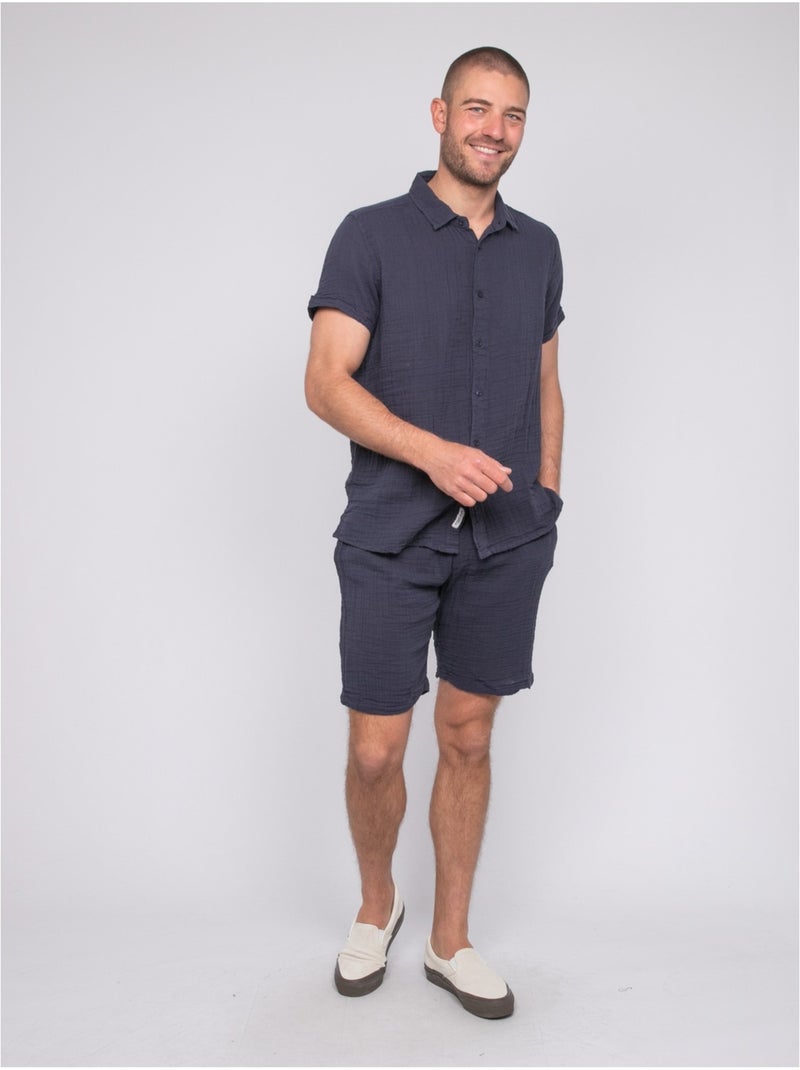 Chemise manches courtes coton doumaki Bleu marine - Kiabi