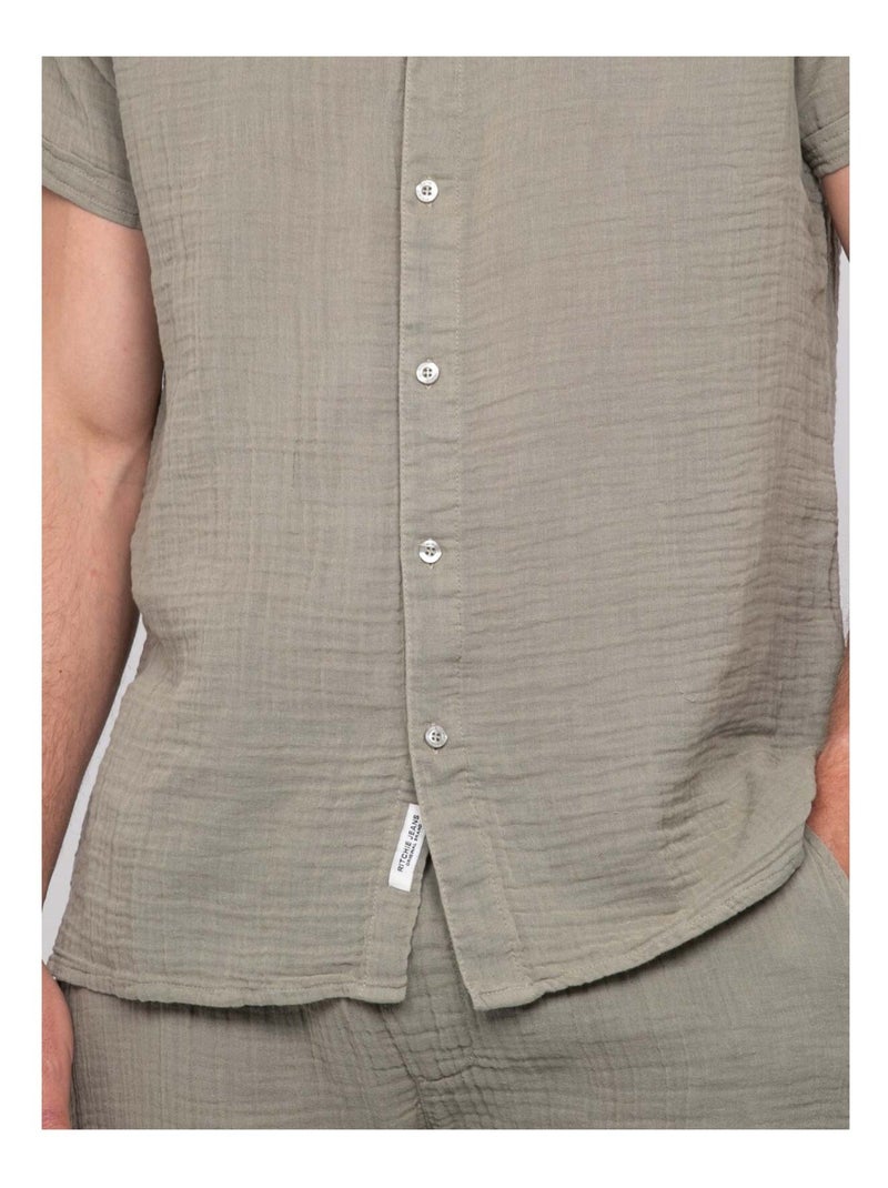 Chemise manches courtes coton doumaki Kaki - Kiabi