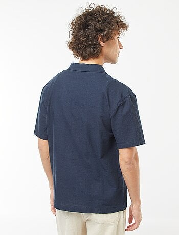 Chemise manches courtes en lin mélangé avec broderies