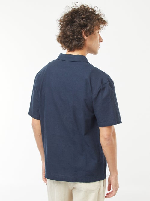 Chemise manches courtes en lin mélangé avec broderies - Kiabi