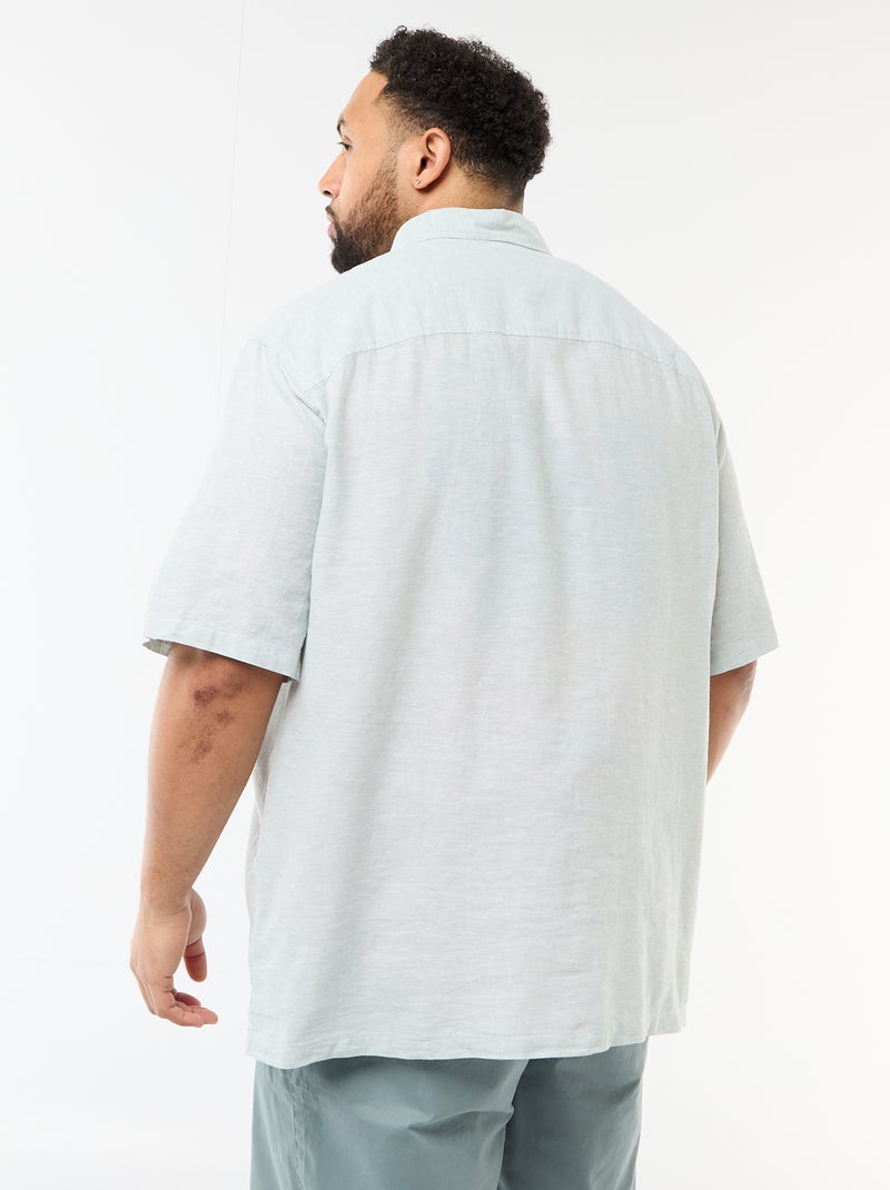 Chemise manches courtes en lin mélangé Vert - Kiabi