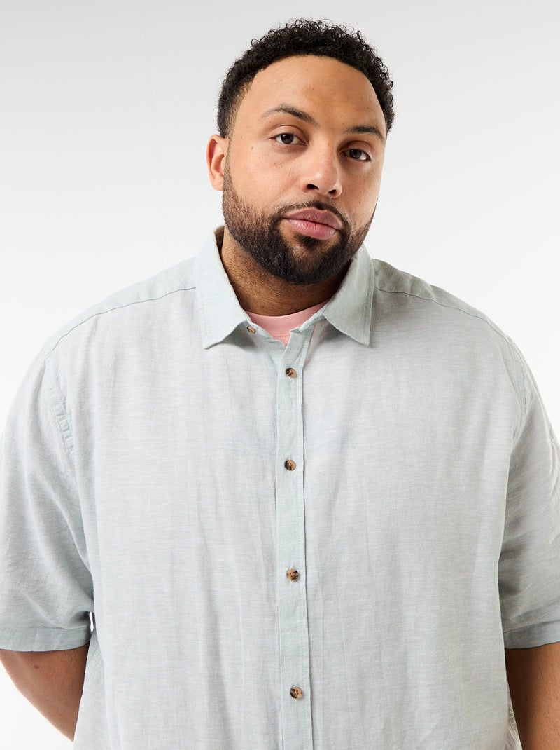 Chemise manches courtes en lin mélangé Vert - Kiabi