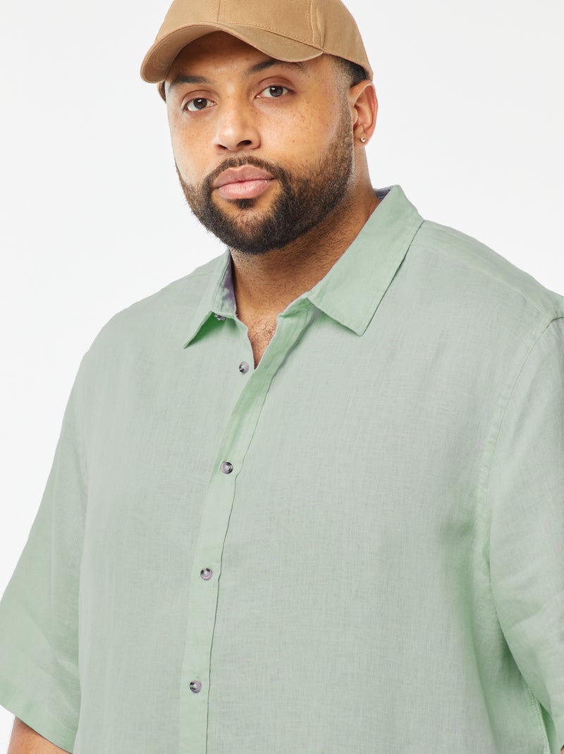 Chemise manches courtes en lin Vert - Kiabi