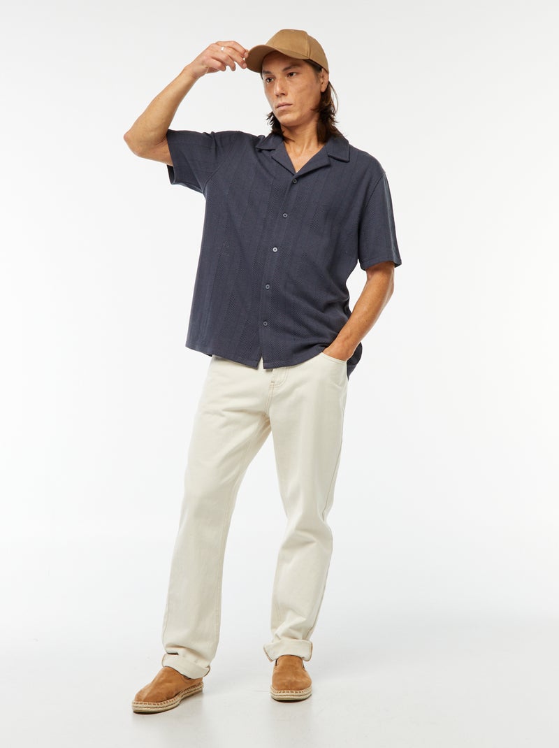 Chemise manches courtes en maille ajourée Bleu - Kiabi