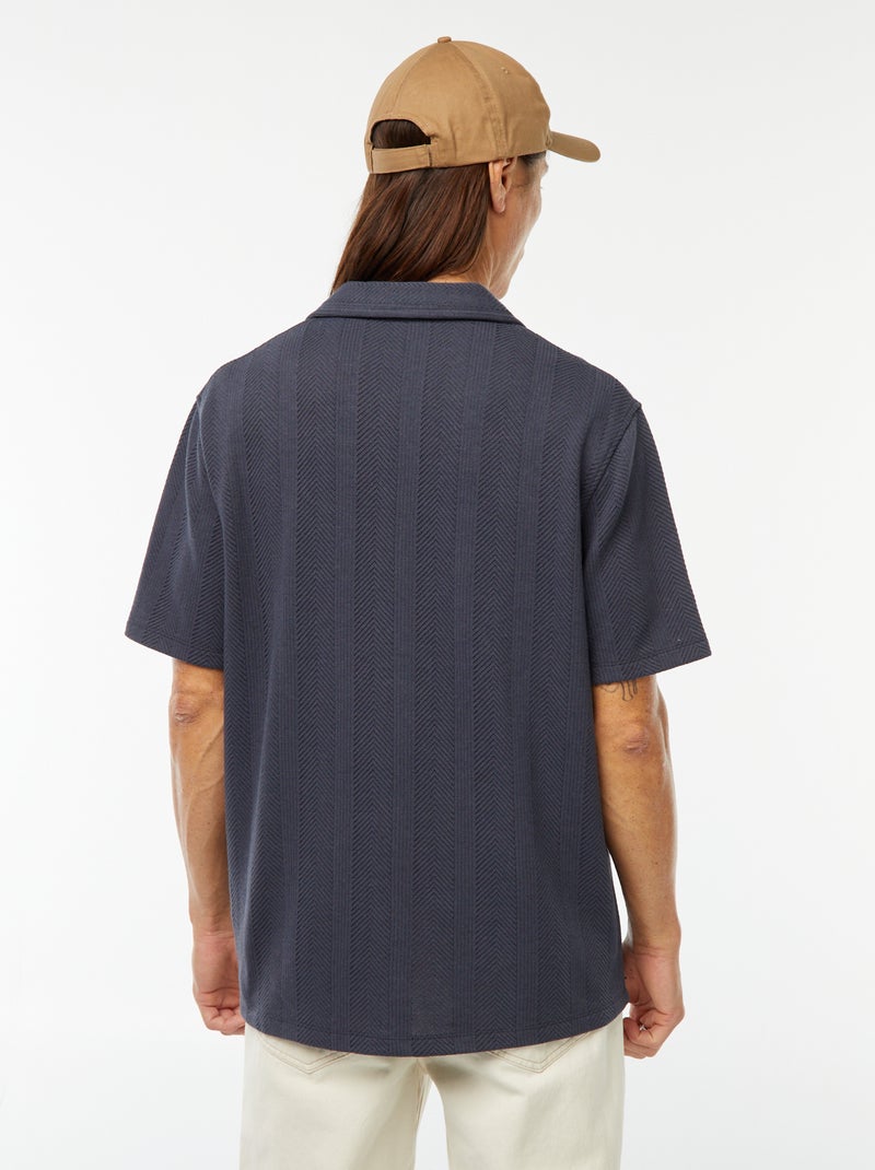 Chemise manches courtes en maille ajourée Bleu - Kiabi
