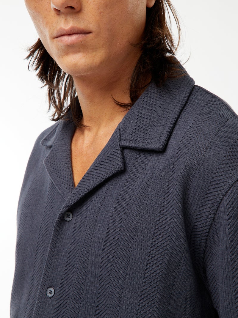 Chemise manches courtes en maille ajourée Bleu - Kiabi
