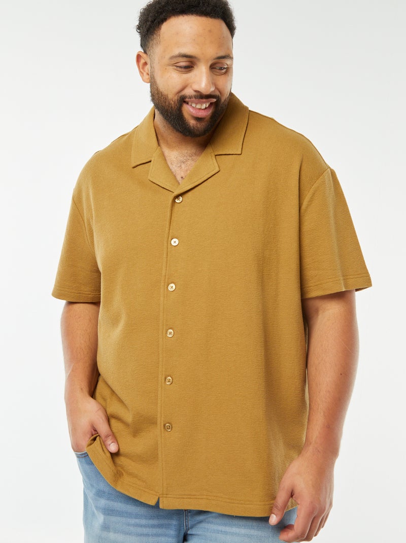 Chemise manches courtes en maille casual Kaki - Kiabi