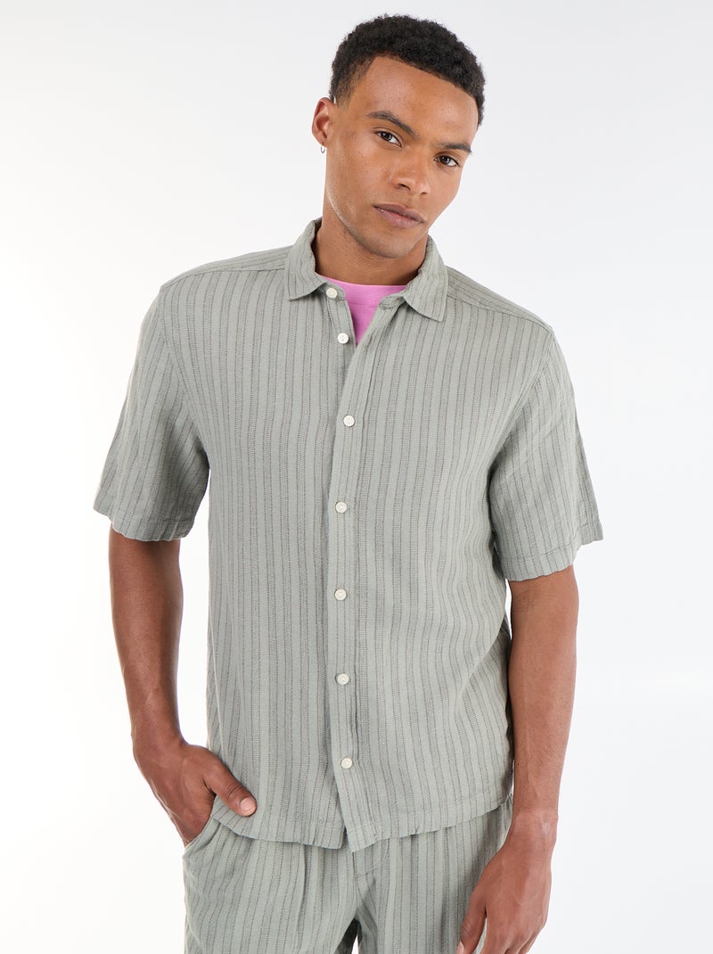 Chemise manches courtes en maille crochet Vert - Kiabi