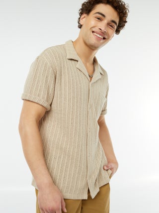 Chemise manches courtes en matière ajourée