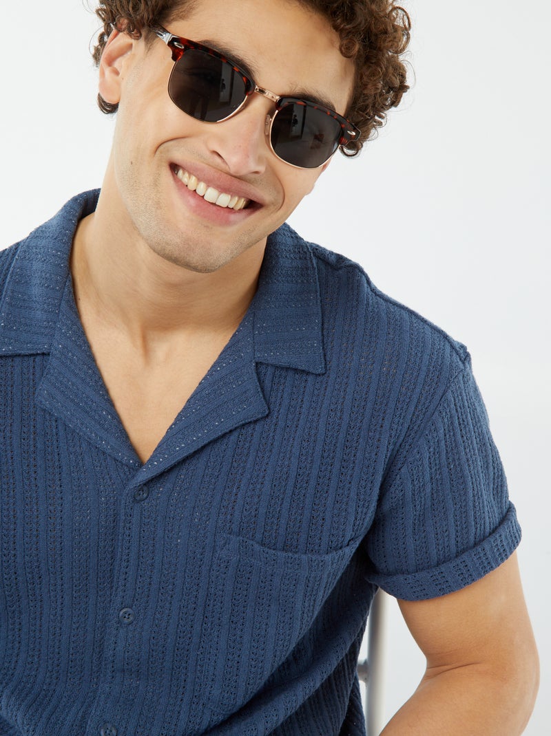 Chemise manches courtes en matière ajourée BLEU - Kiabi