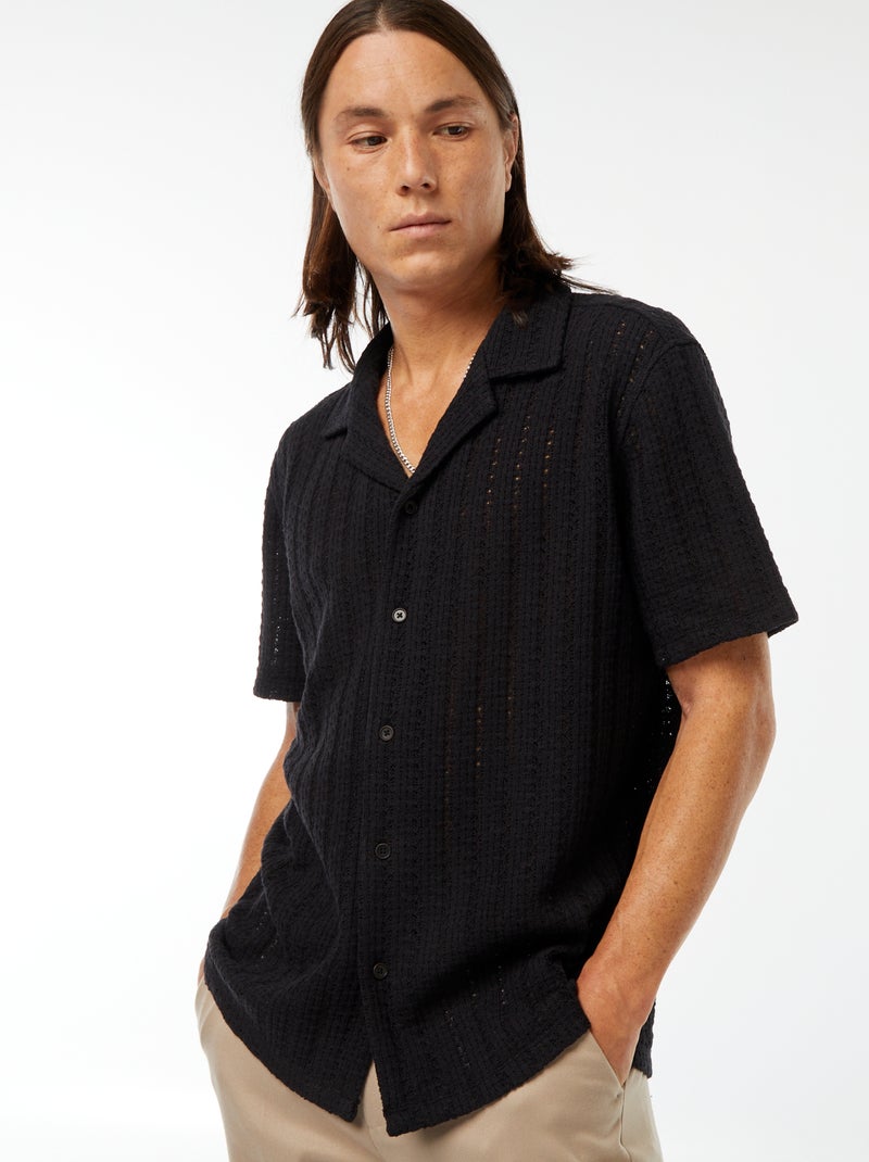 Chemise manches courtes en matière ajourée noir - Kiabi