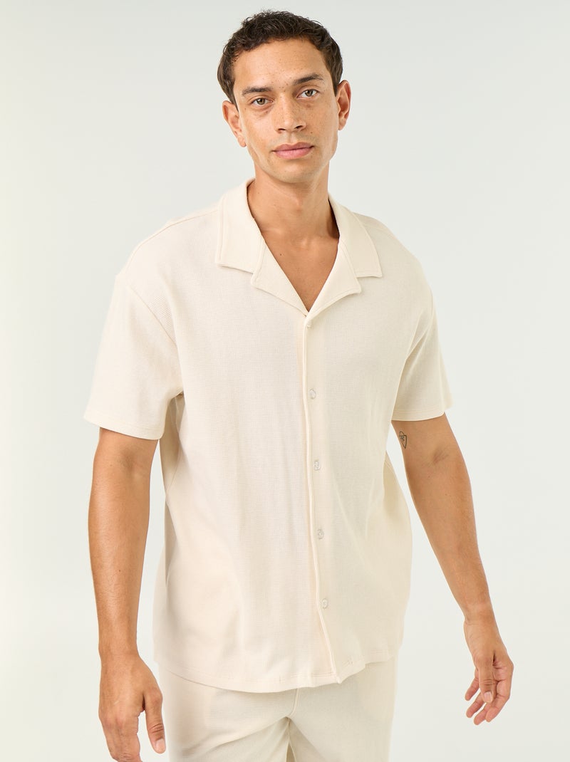 Chemise manches courtes en matière gaufrée Blanc - Kiabi