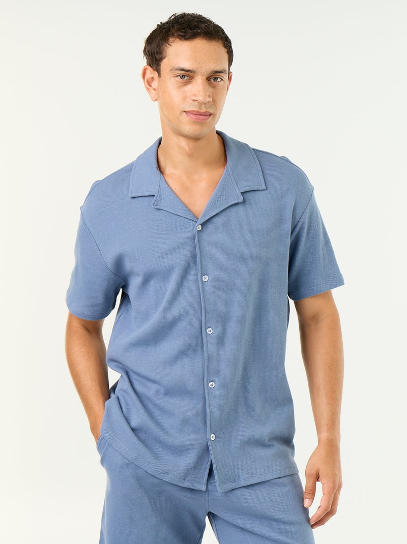 Chemise manches courtes en matière gaufrée Bleu - Kiabi