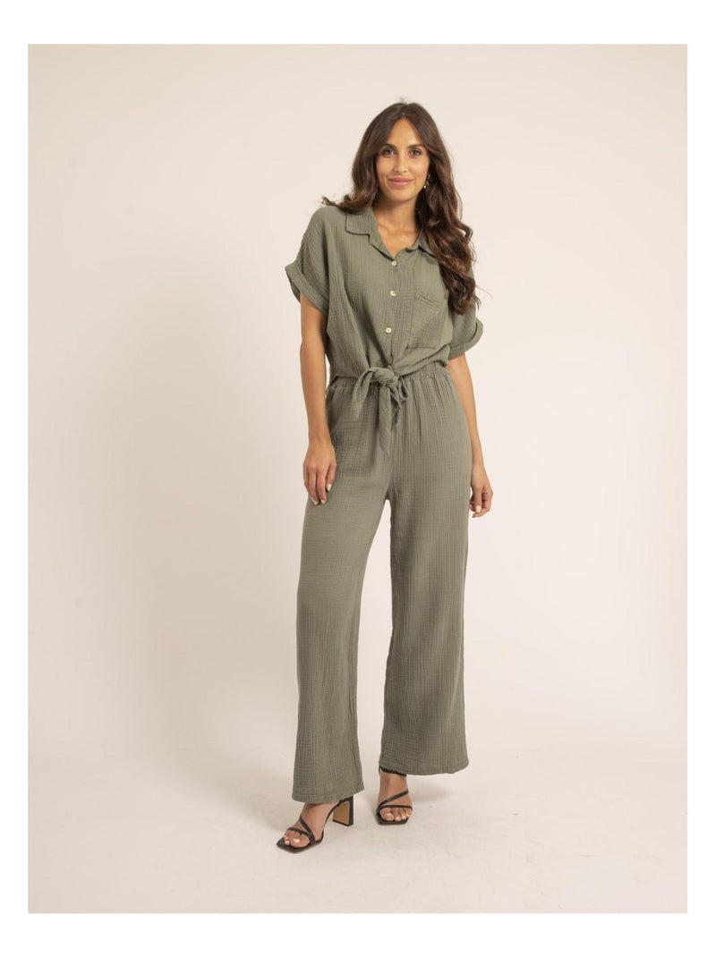 Chemise manches courtes gaze de coton odette Kaki - Kiabi