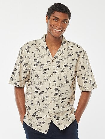 Chemise manches courtes imprimée en lin mélangé