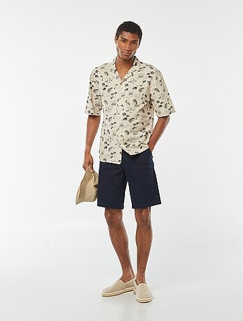 Chemise manches courtes imprimée en lin mélangé