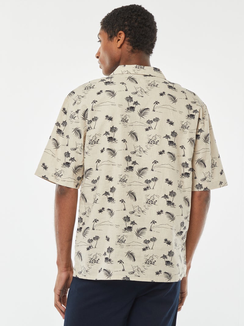 Chemise manches courtes imprimée en lin mélangé Beige - Kiabi