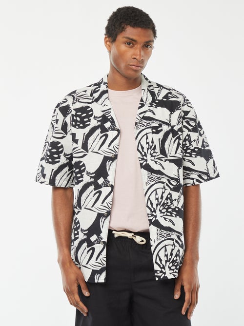 Chemise manches courtes imprimée en lin mélangé - Kiabi