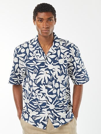 Chemise manches courtes imprimée en lin mélangé