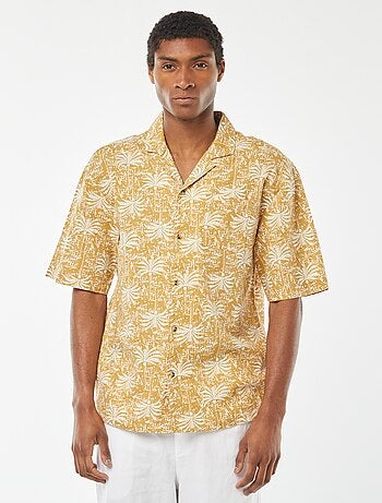Chemise manches courtes imprimée en lin mélangé