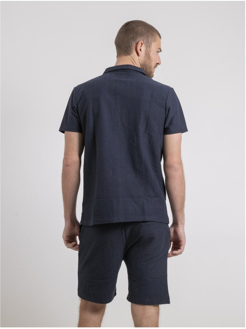 Chemise manches courtes maille coton dojoparis Bleu marine - Kiabi