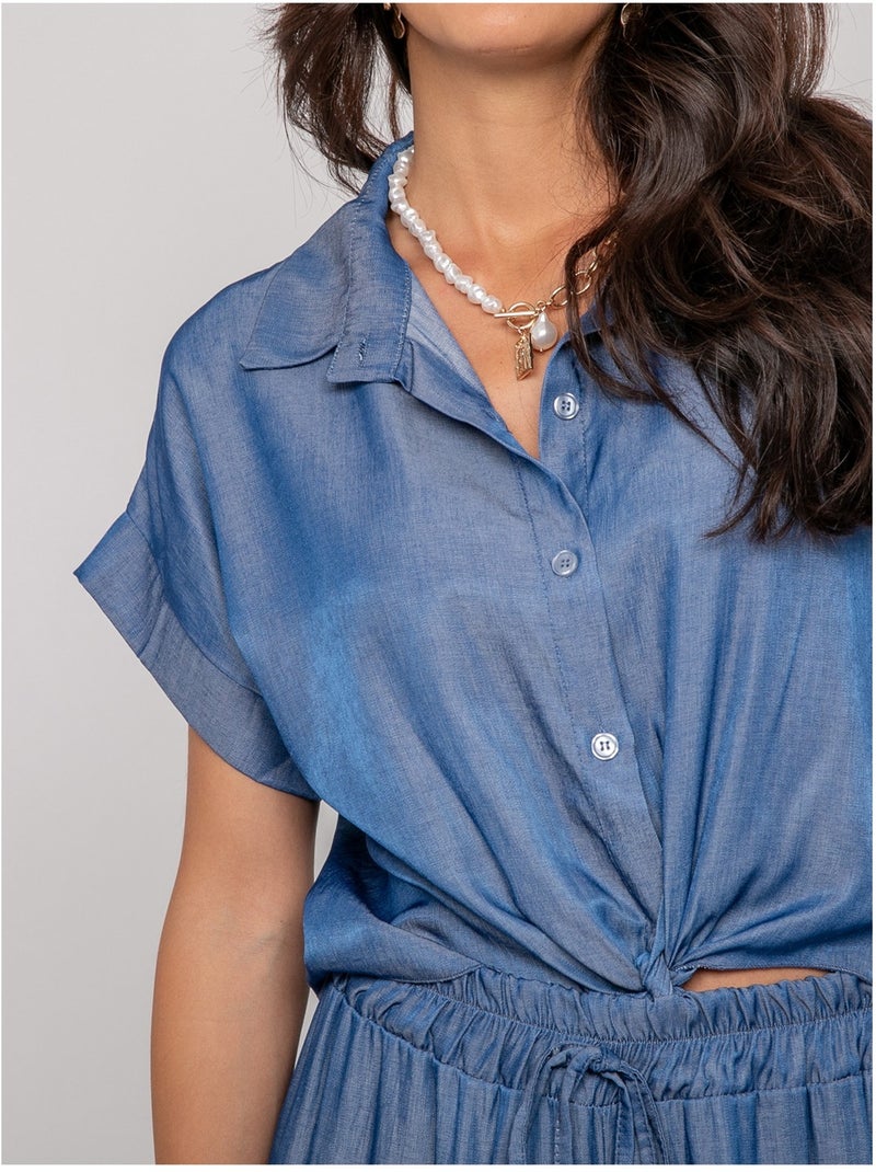 Chemise manches courtes nouée omerlie Bleu - Kiabi