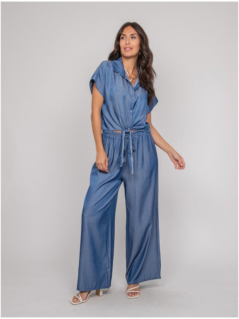 Chemise manches courtes nouée omerlie Bleu - Kiabi