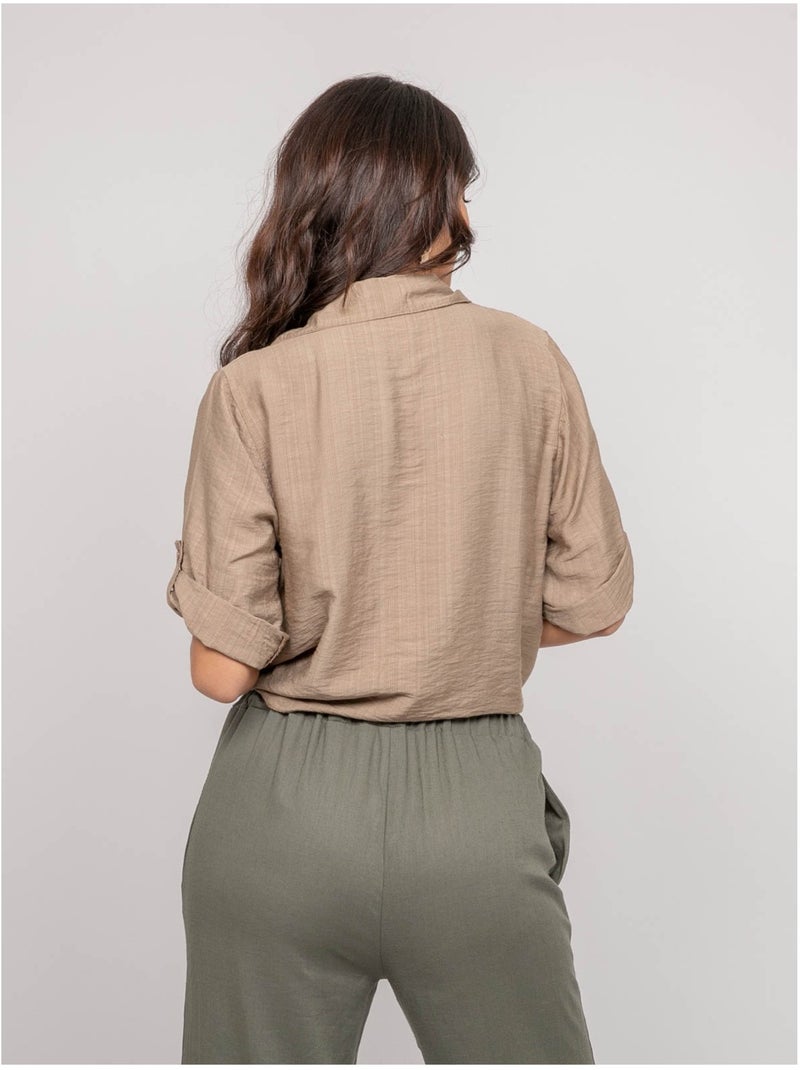 Chemise manches courtes nouée ovelie Beige - Kiabi