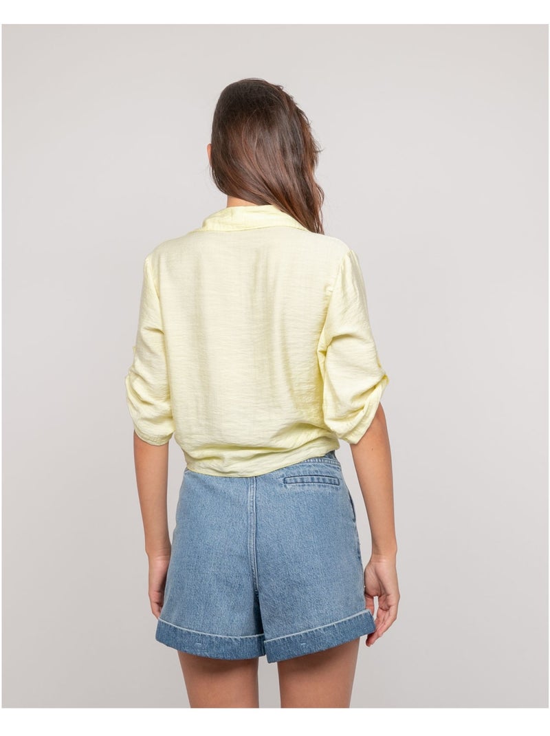 Chemise manches courtes nouée ovelie Jaune - Kiabi