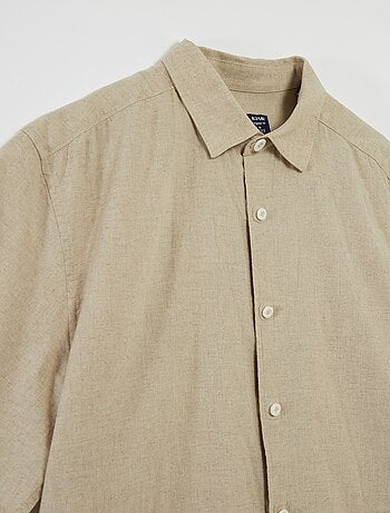 Chemise manches courtes unie en lin mélangé - collection facile à enfiler