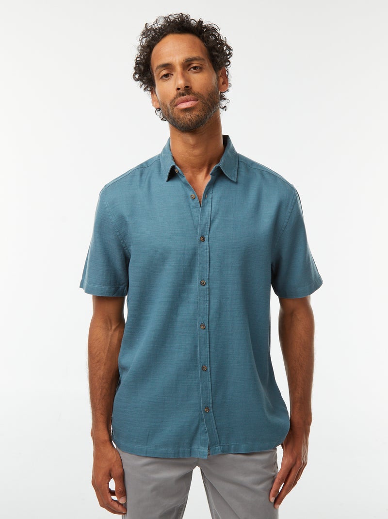 Chemise manches courtes unies Bleu - Kiabi