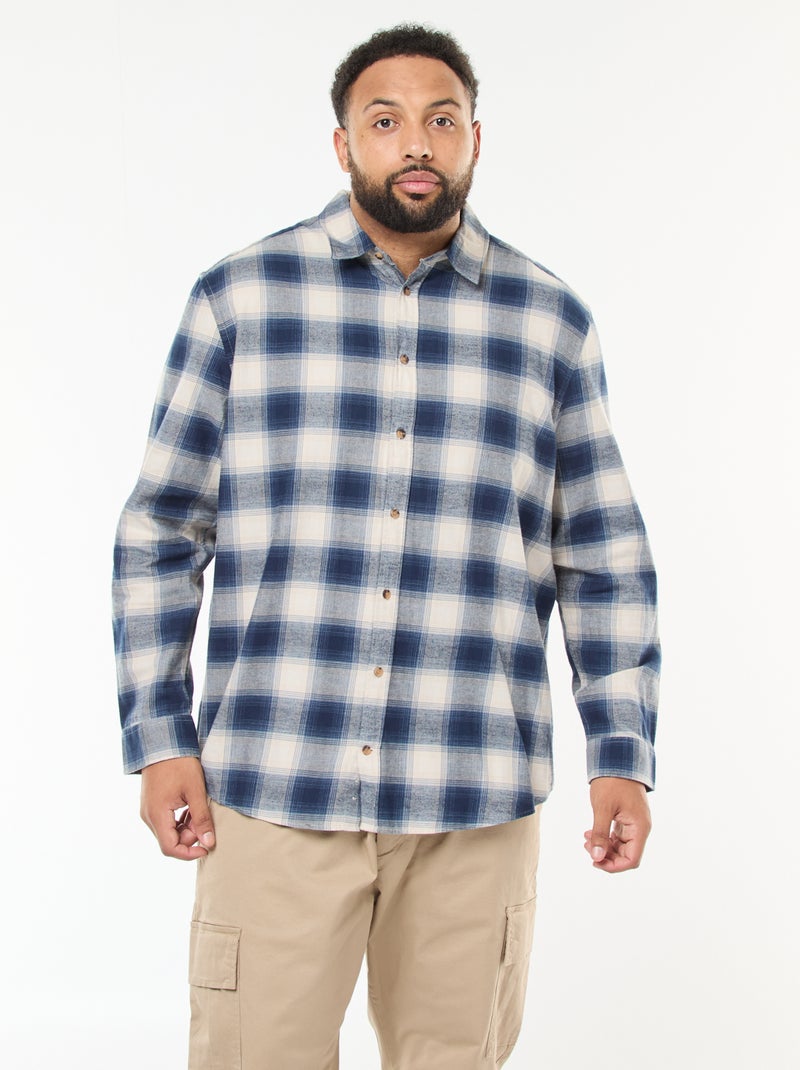 Chemise manches longues à motif à carreaux Bleu - Kiabi