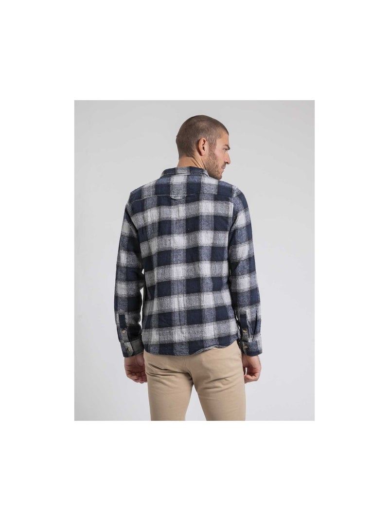 Chemise manches longues carreaux pur coton flanelle telorok Bleu marine - Kiabi