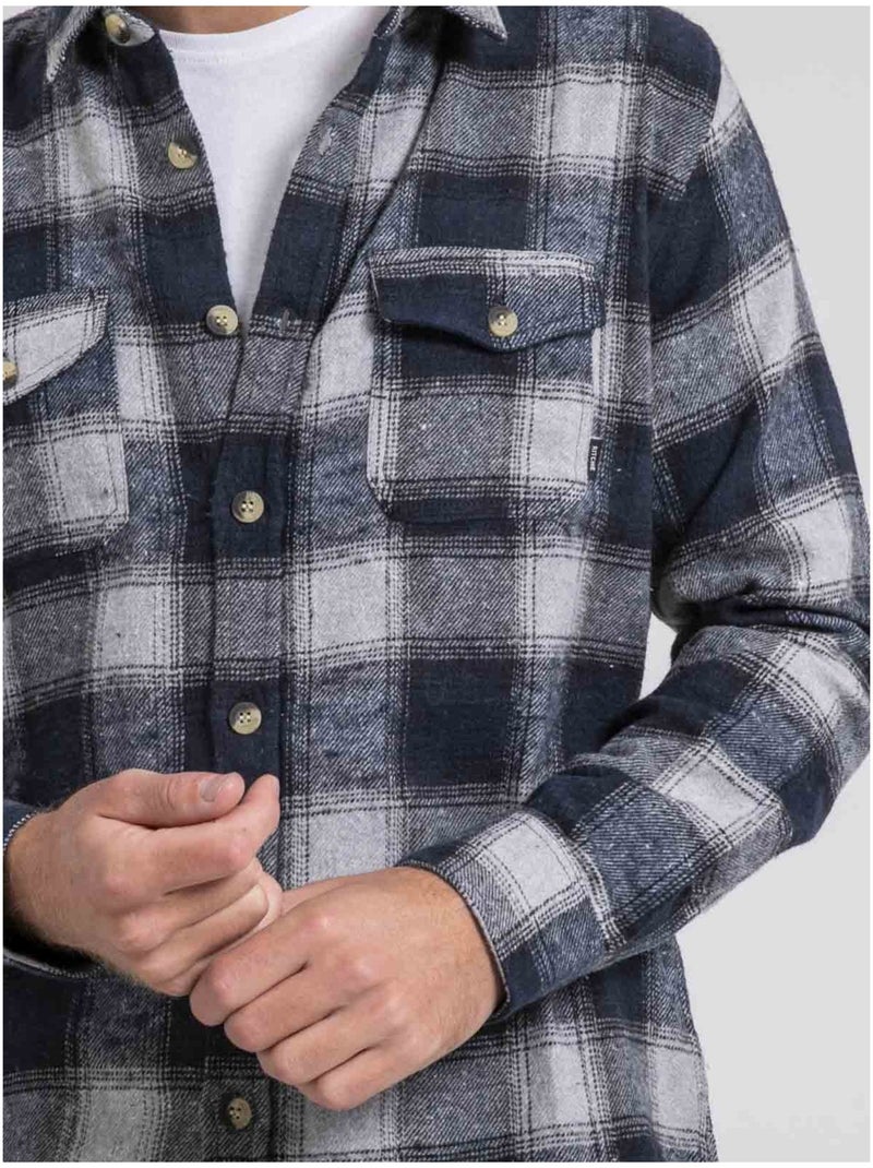 Chemise manches longues carreaux pur coton flanelle telorok Bleu marine - Kiabi