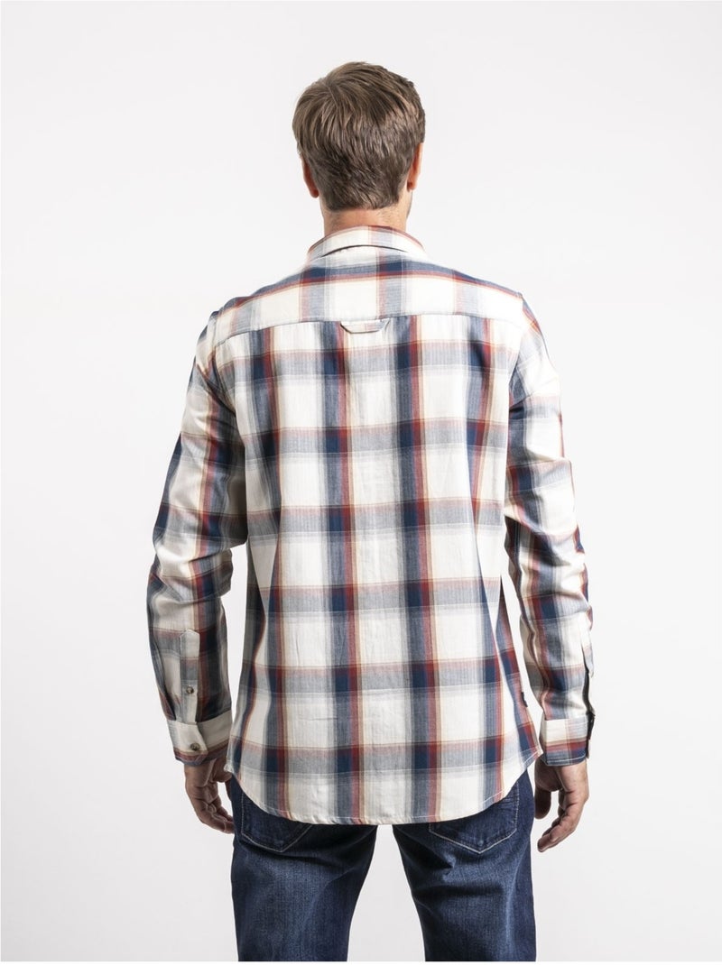 Chemise manches longues carreaux pur coton tobilet Ecru - Kiabi