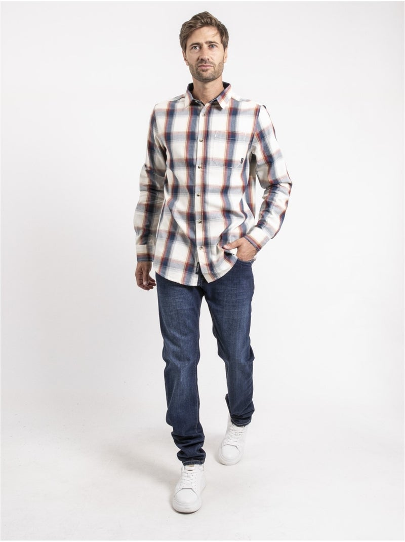 Chemise manches longues carreaux pur coton tobilet Ecru - Kiabi