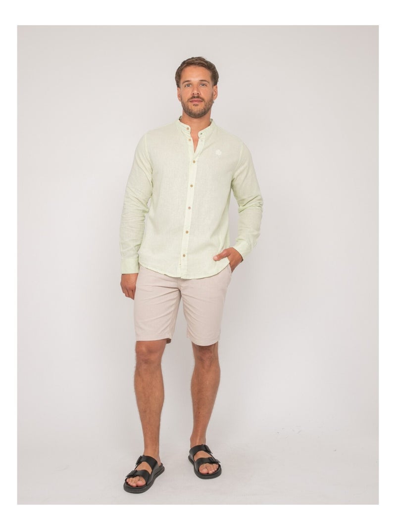 Chemise manches longues lin duchero Vert clair - Kiabi
