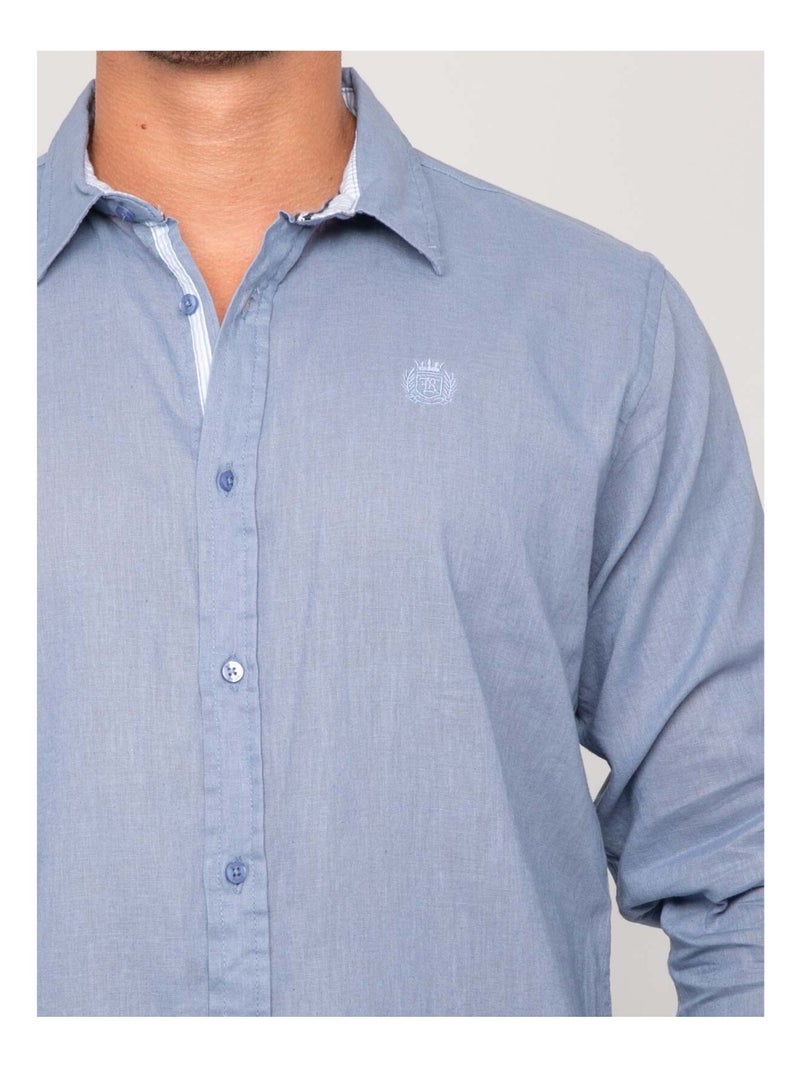Chemise manches longues lin dumolak Bleu - Kiabi