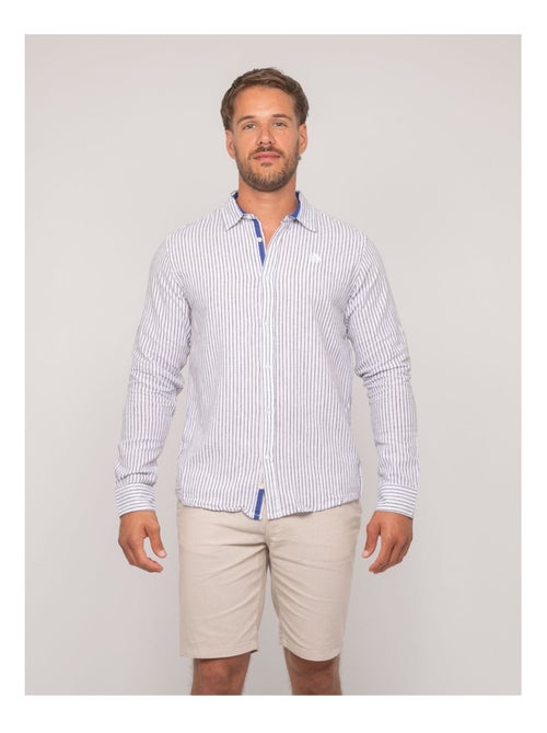 Chemise manches longues lin rayures duplaya - Kiabi